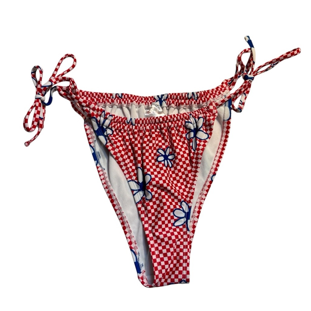 No Boundaries Bikini Bottoms Medium Jrs Red, White & Blue Floral Checkered Ties